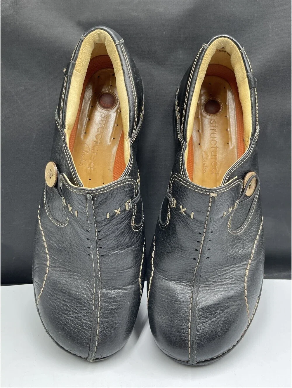 Clarks Un Loop Unstructured Loafers Womens Size 8M Black Leather Comfort Shoes